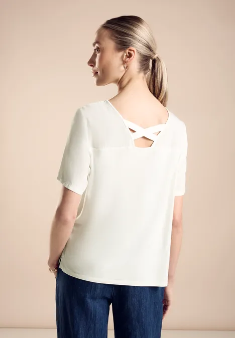 Materialmix T-Shirt off white