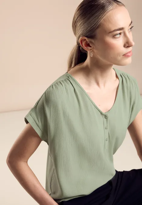 Materialmix T-Shirt soft moss green