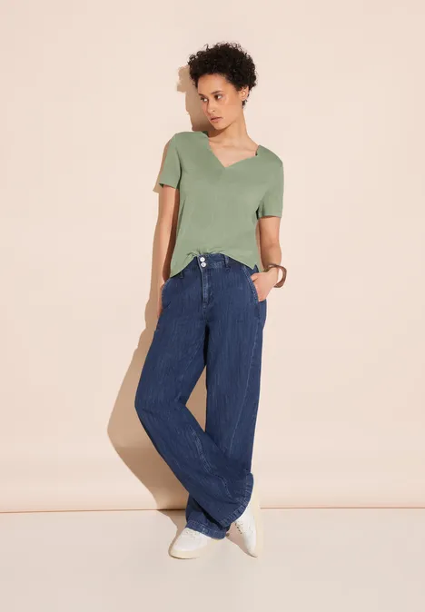 Leinen Look T-Shirt soft moss green