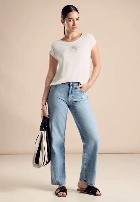 T-Shirt mit Fotoprint smooth sand beige