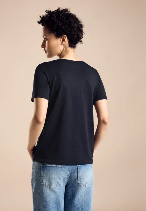 T-Shirt in Leinenoptik deep blue