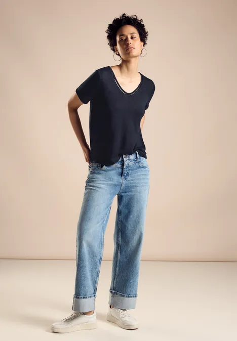 T-Shirt in Leinenoptik deep blue