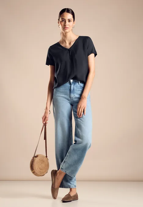 Shirt im Cupro Materialmix deep blue