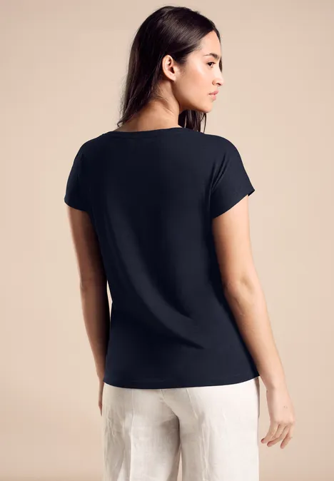 T-shirt met plooien deep blue