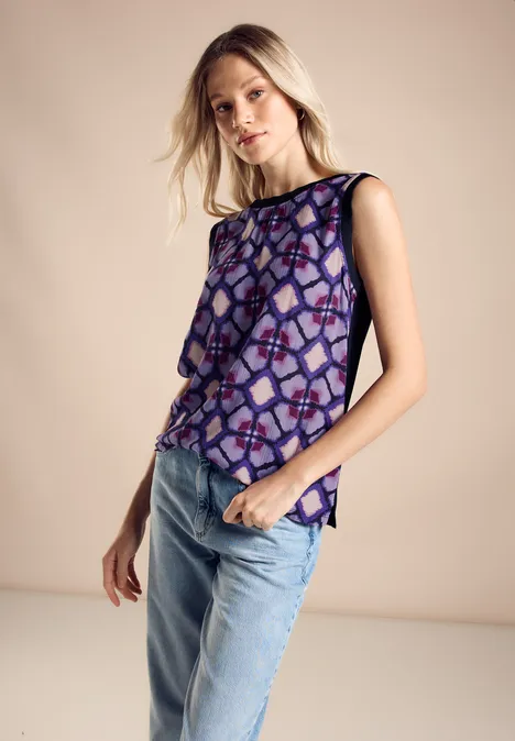 Print Top im Materialmix bellflower lilac
