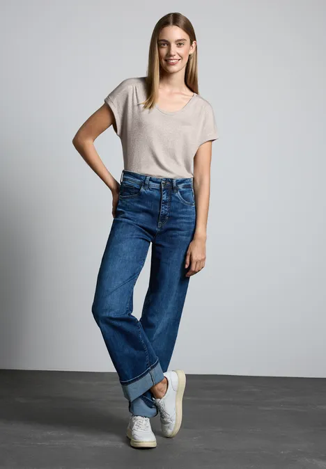 T-Shirt im Glanz-Look smooth sand beige