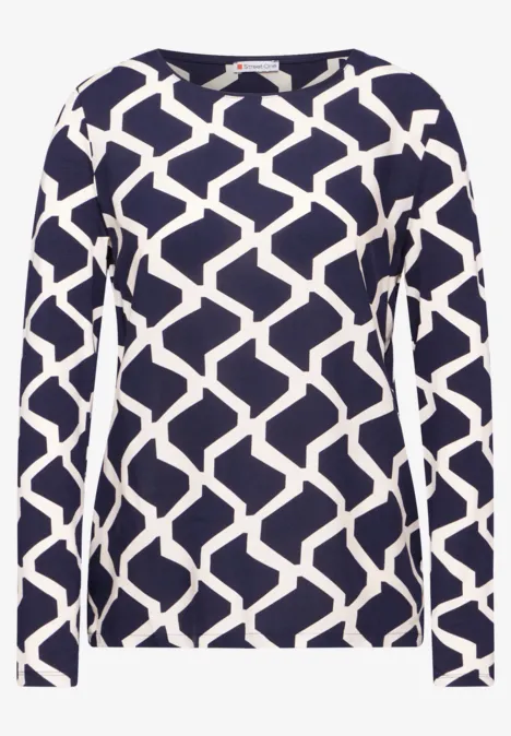 Bedrucktes Langarmshirt deep blue