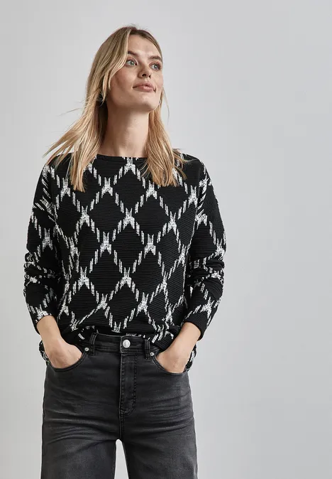 Strukturshirt mit Karomuster Black