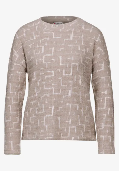 Flauschiges Shirt mit Print light mocha beige