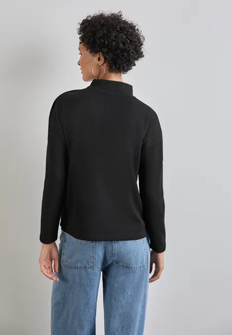Strukturshirt mit Knöpfen Black