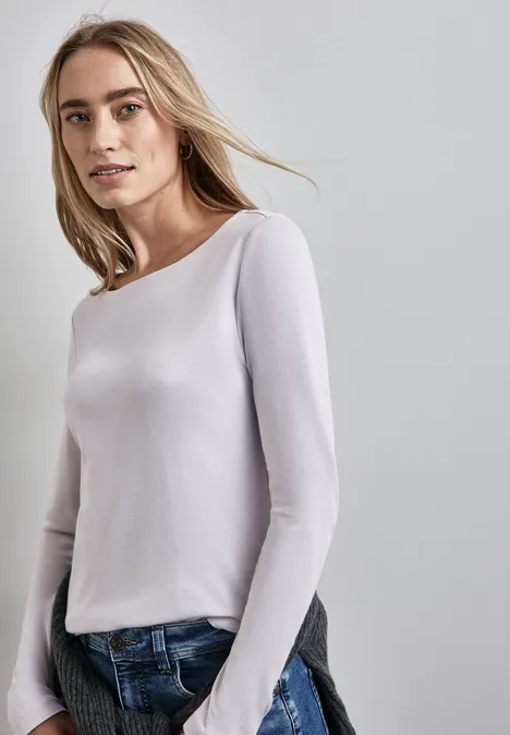 Shirt met boothals heather grey