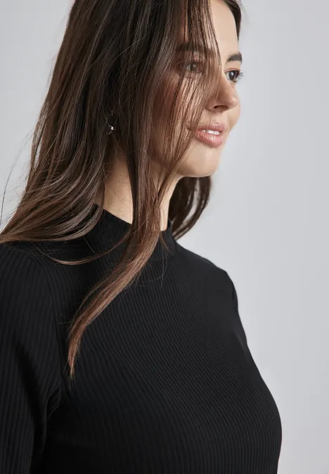 Shirt mit Rippstruktur Black