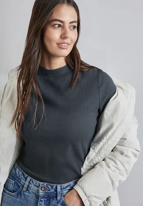 Shirt mit Rippstruktur cool vintage green