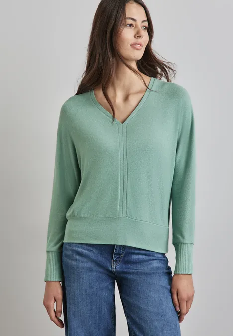Shirt mit V-Ausschnitt sunlit green mel.