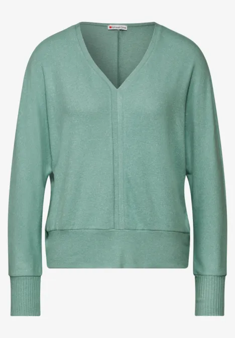 Shirt mit V-Ausschnitt sunlit green mel.