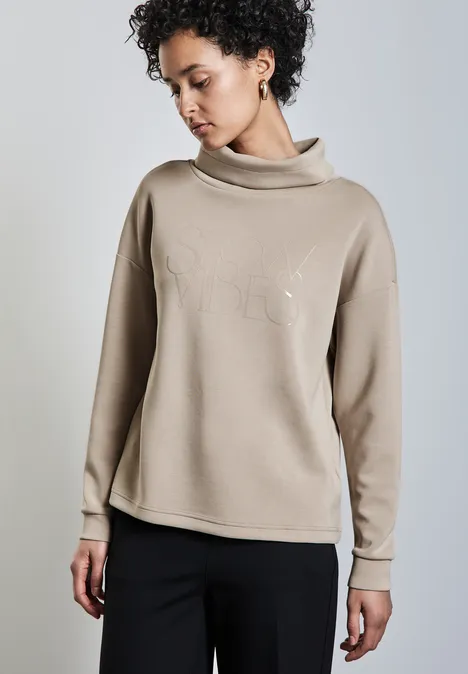 Silk-Look Shirt mit Wording breezy beige