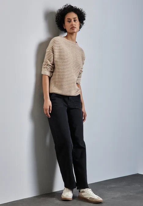 Gestreifter Cosy Pullover honey sand