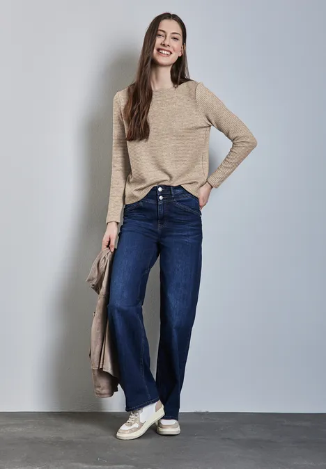 Strick-Look Strukturshirt honey sand mel.