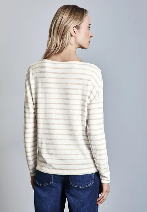 Tee-shirt à rayures avec impression sur film smooth sand beige