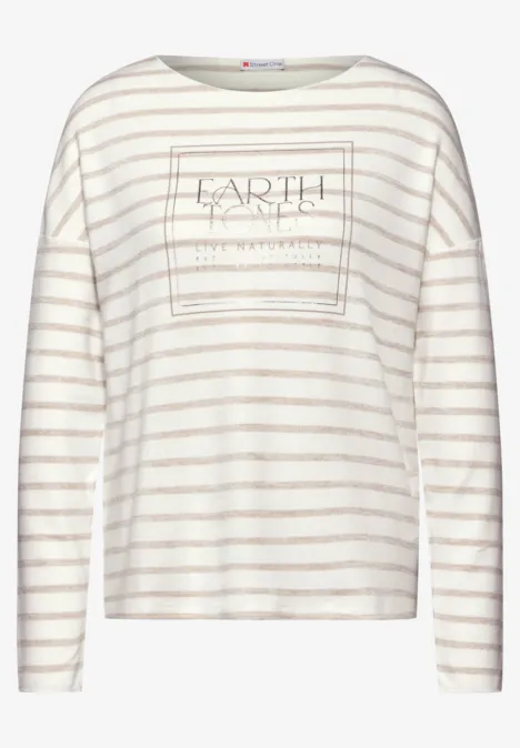 Tee-shirt à rayures avec impression sur film smooth sand beige