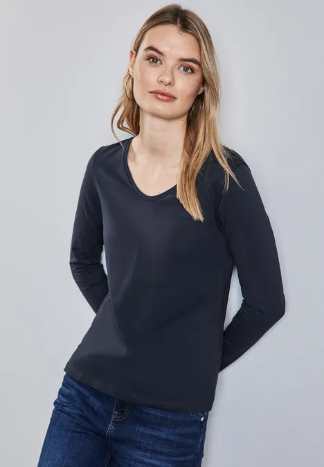 Shirt mit gerundetem V-Neck deep blue