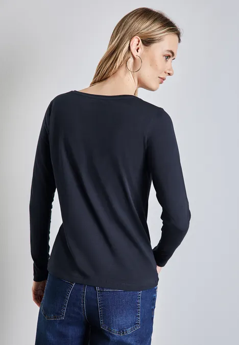 Shirt mit gerundetem V-Neck deep blue