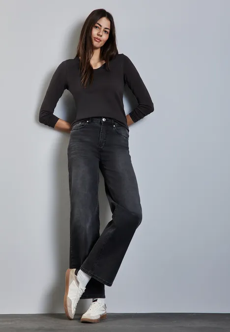 Shirt mit gerundetem V-Neck dark pure grey
