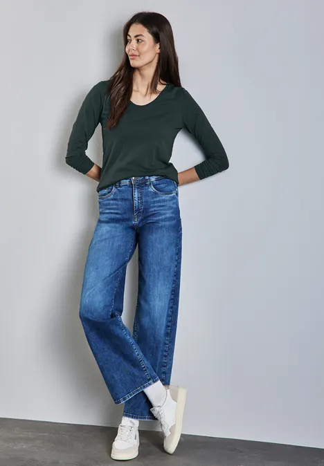 Shirt mit gerundetem V-Neck hunter green