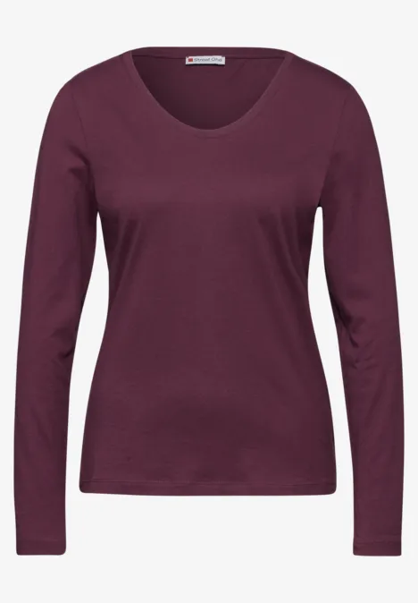 Shirt mit gerundetem V-Neck mulberry red