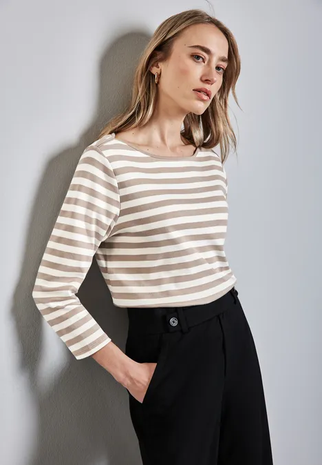 Gestreept overhemd safari beige