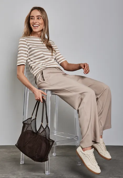 Gestreept shirt safari beige