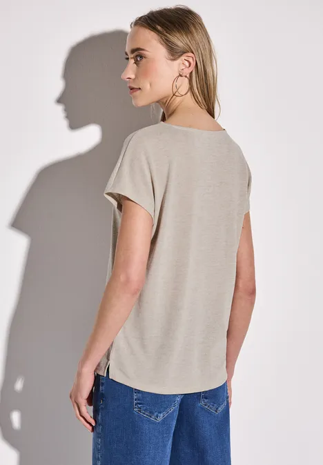 Schimmerndes V-Neck Shirt moonstone sand