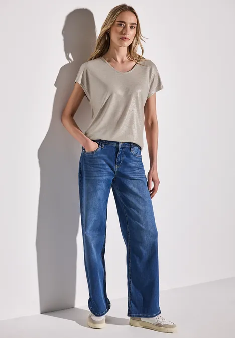 Schimmerndes V-Neck Shirt moonstone sand