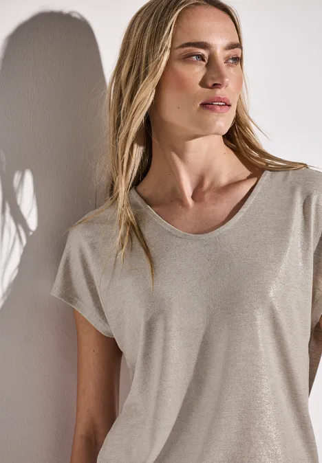 Schimmerndes V-Neck Shirt moonstone sand