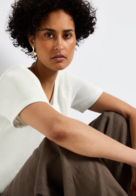 Strick-Look T-Shirt off white