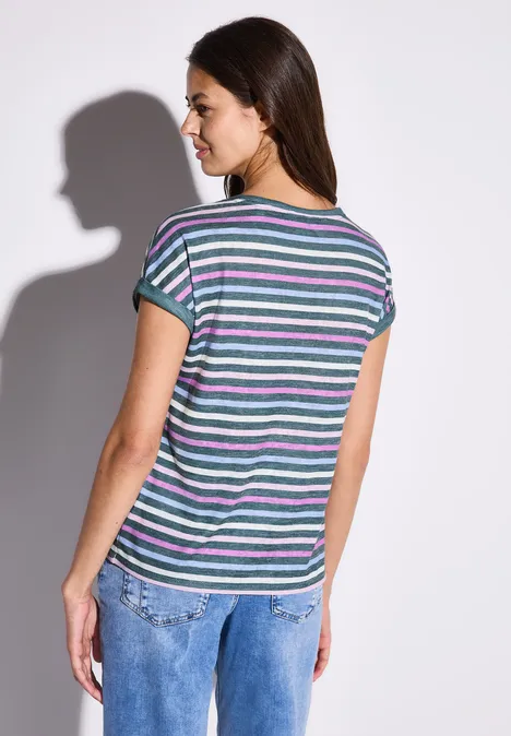 Leinen-Look Streifen-Shirt dark garden green