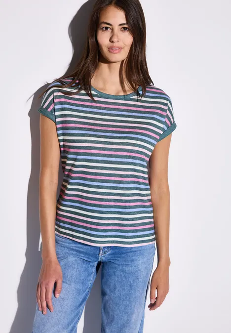 Leinen-Look Streifen-Shirt dark garden green