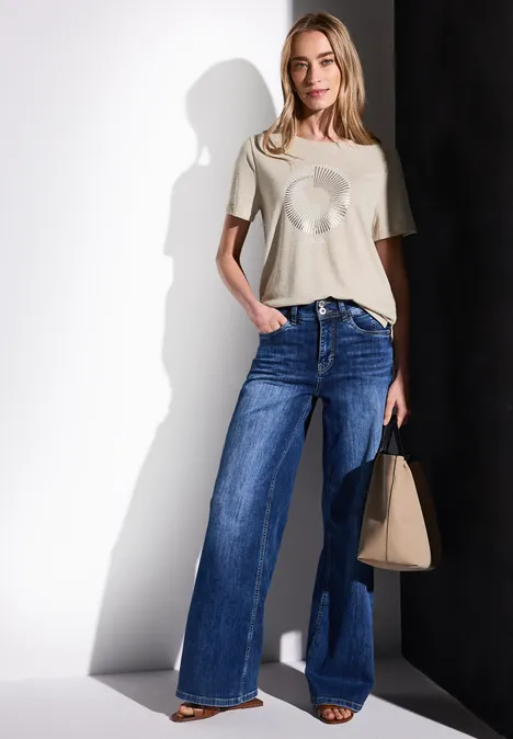 T-Shirt mit Folien-Print moonstone sand