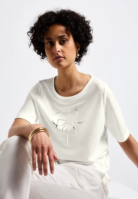 T-Shirt mit Folien-Wording off white