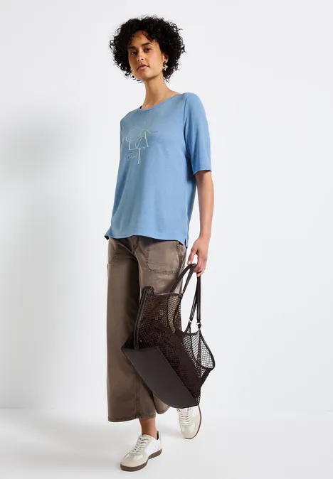 T-Shirt mit Folien-Wording serenity blue