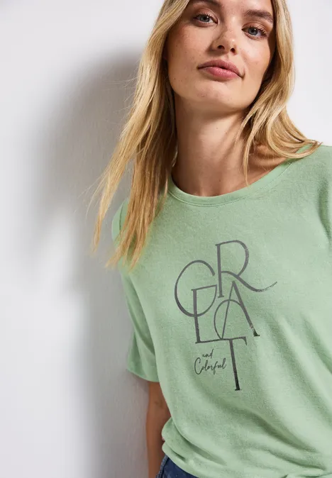 T-Shirt mit Folien-Wording soft jade green
