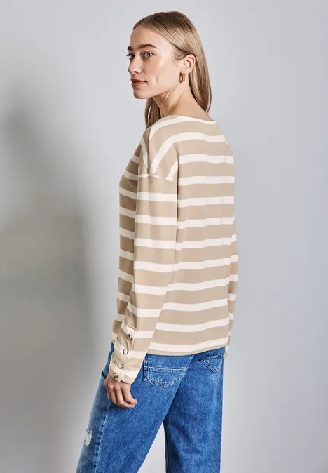 T-shirt à rayures avec boutons sheer beige