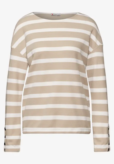 T-shirt à rayures avec boutons sheer beige