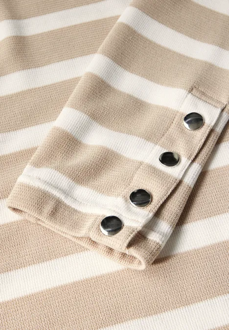 T-shirt à rayures avec boutons sheer beige