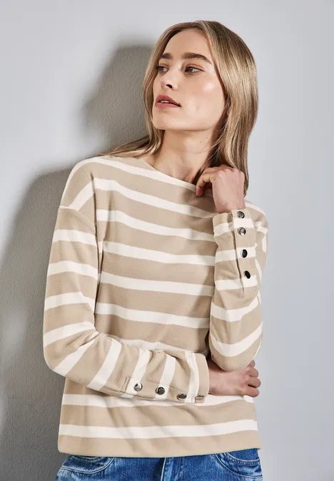 T-shirt à rayures avec boutons sheer beige