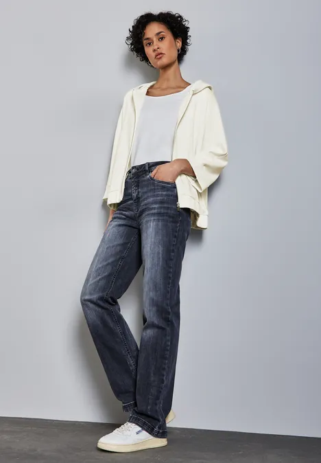 Silk-Look Hoodie Jacke off white