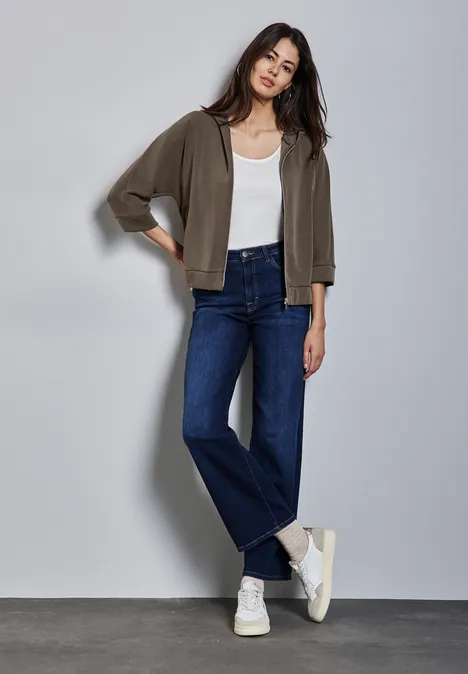 Silk-Look Hoodie Jacke muddy brown
