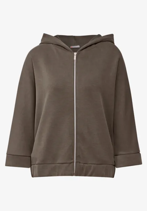 Silk-Look Hoodie Jacke muddy brown