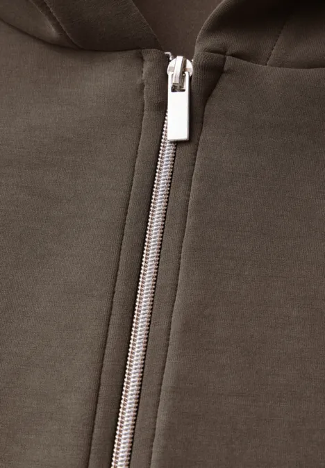 Silk-Look Hoodie Jacke muddy brown