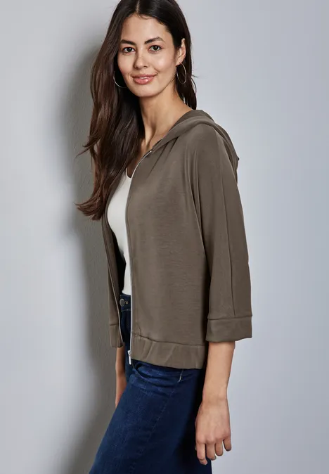 Silk-Look Hoodie Jacke muddy brown